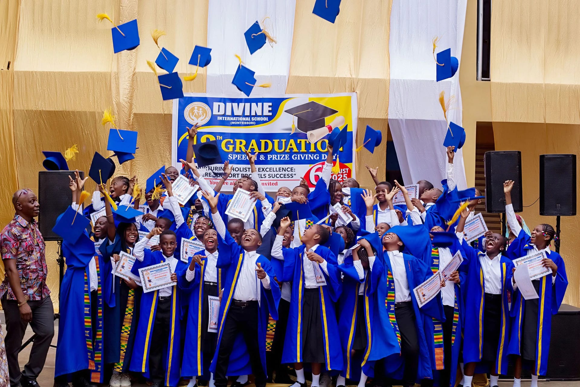 Divine International School pupils during graduation: graduation class group 1.
